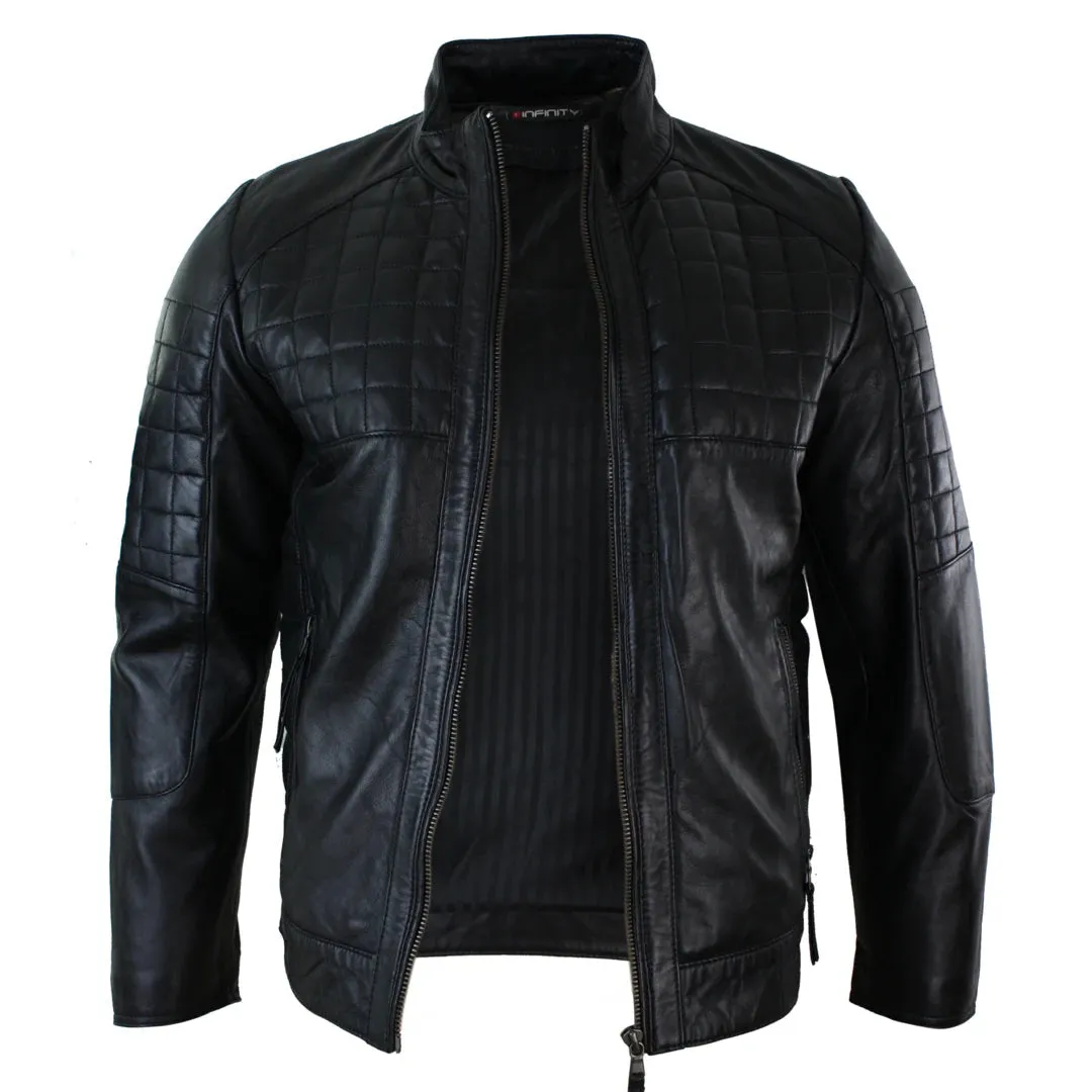 Chaqueta con cremallera de cuero ajustada estilo Biker para hombre