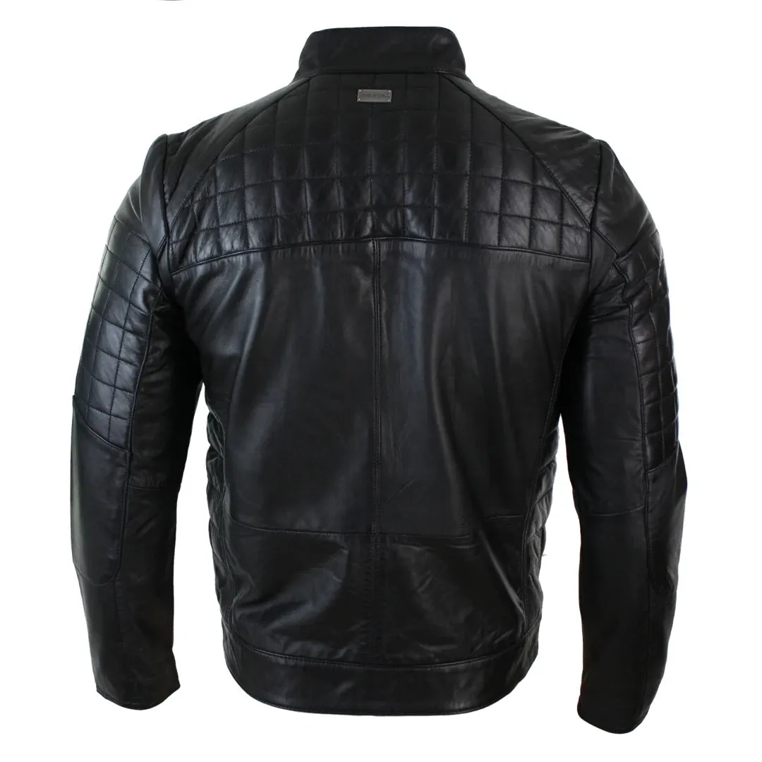Chaqueta con cremallera de cuero ajustada estilo Biker para hombre