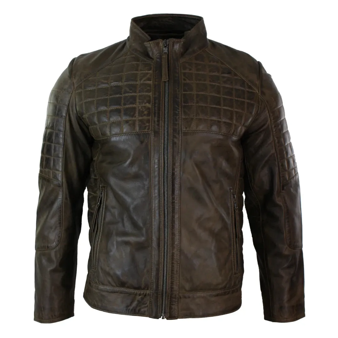 Chaqueta con cremallera de cuero ajustada estilo Biker para hombre