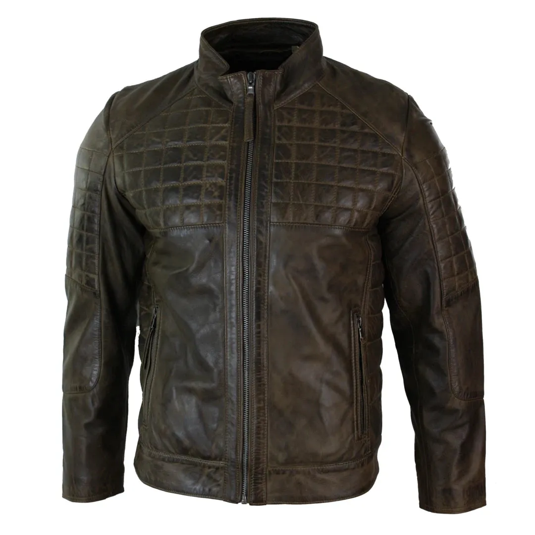 Chaqueta con cremallera de cuero ajustada estilo Biker para hombre