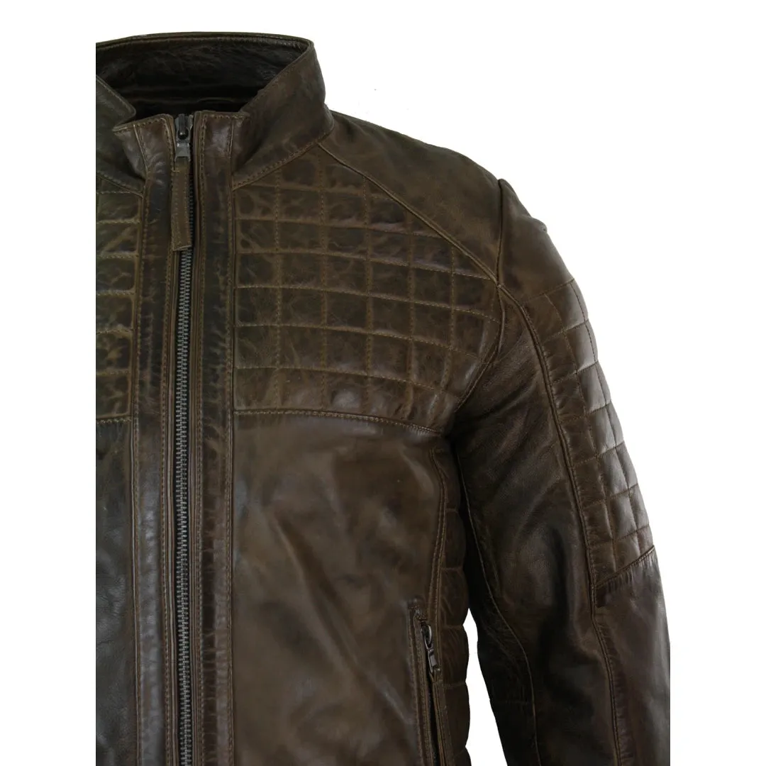 Chaqueta con cremallera de cuero ajustada estilo Biker para hombre