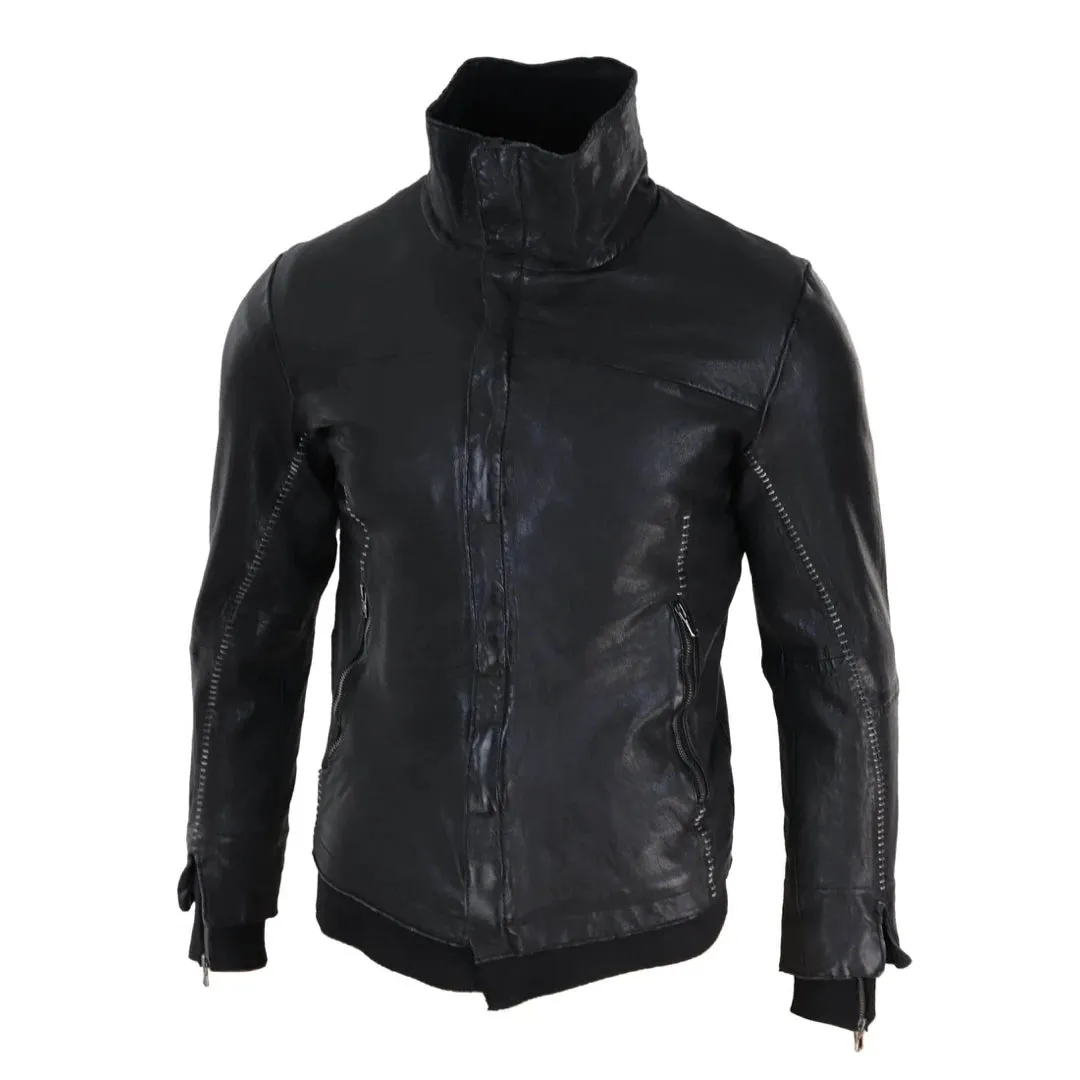 Chaqueta tipo Bomber de cuero real Slim fit para hombres