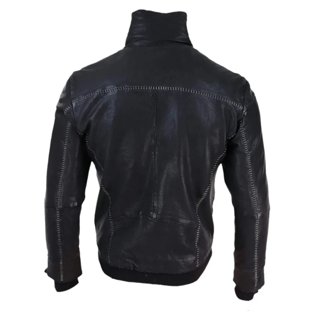Chaqueta tipo Bomber de cuero real Slim fit para hombres