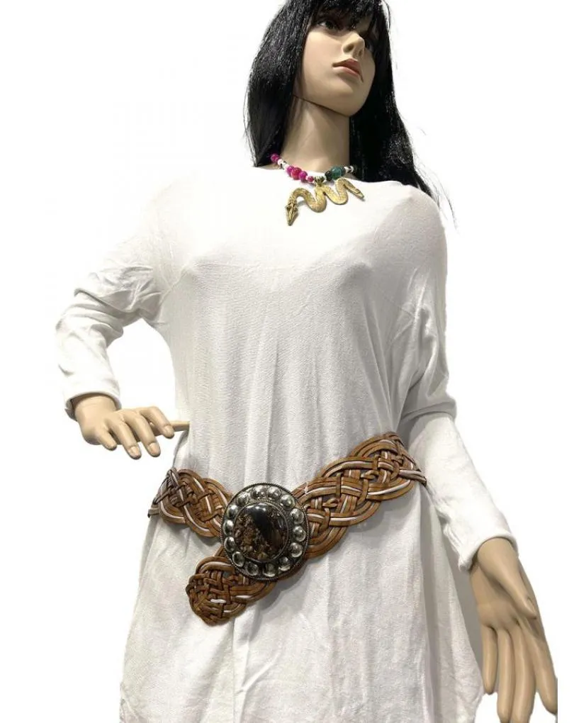 CINTURONES BOHEMIOS PIEL CUERO Y BLANCO ANCHOS PARA MAXIJERSEYS