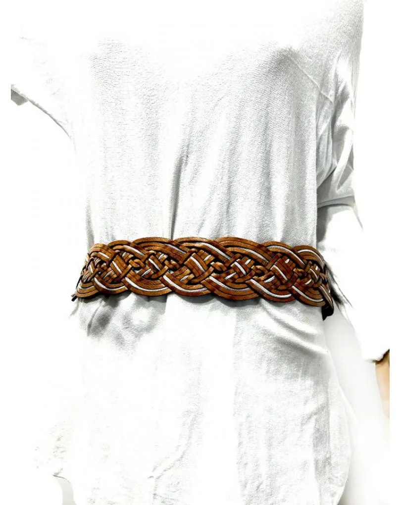 CINTURONES BOHEMIOS PIEL CUERO Y BLANCO ANCHOS PARA MAXIJERSEYS