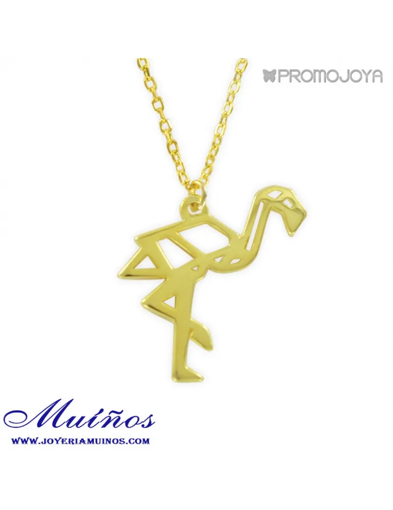 Colgante Origami Flamenco y cadena Plata chapada en oro
