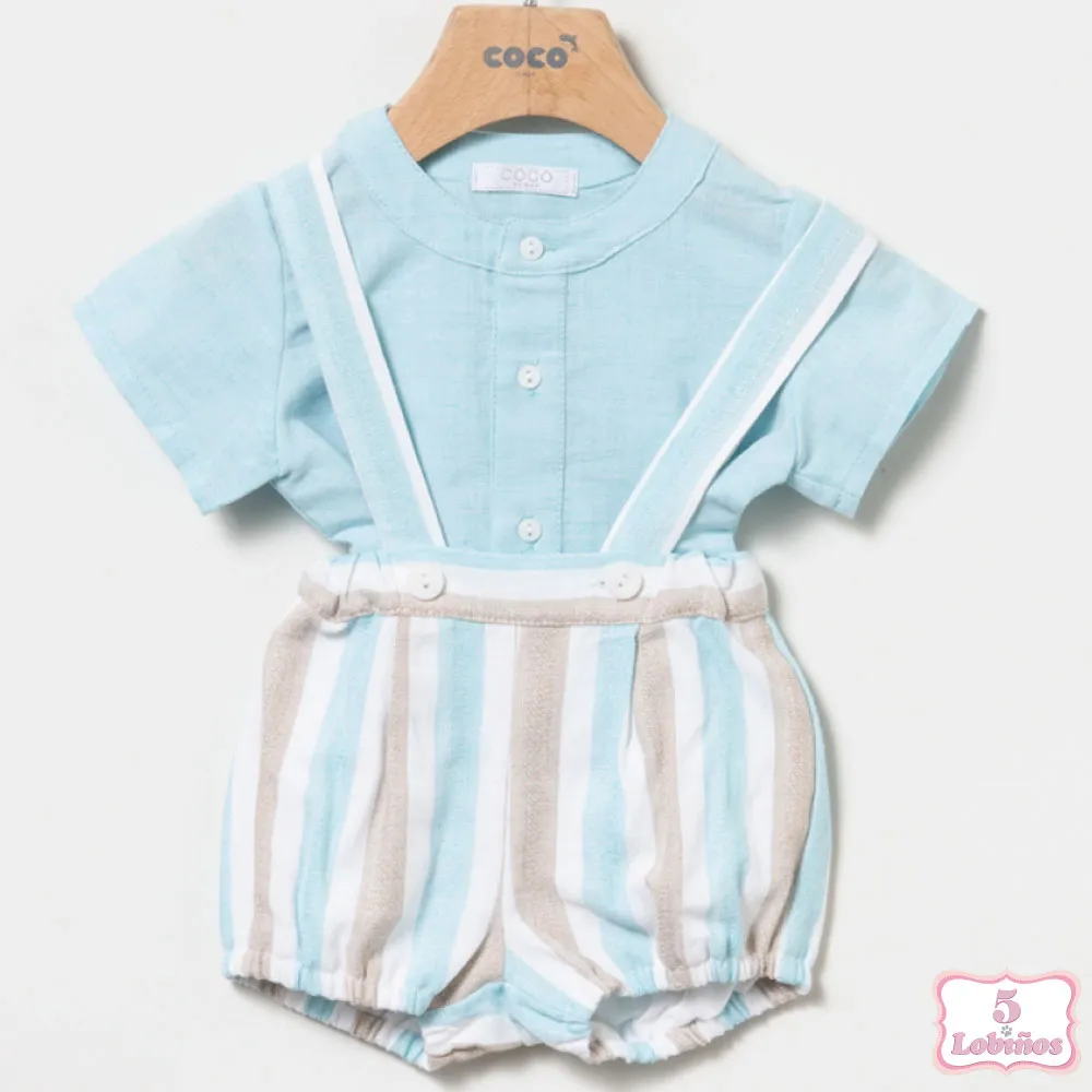 CONJUNTO BEBÉ NIÑO PETO RAYAS TURQUESA Coco Acqua