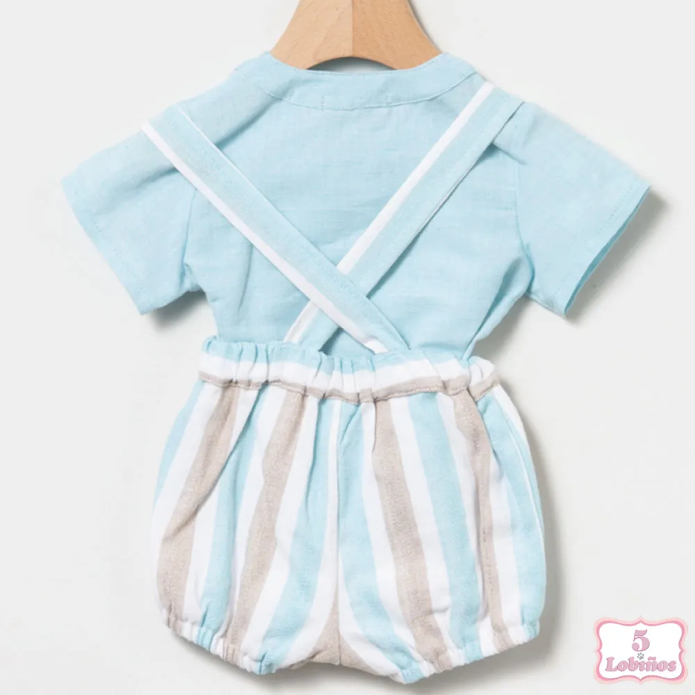CONJUNTO BEBÉ NIÑO PETO RAYAS TURQUESA Coco Acqua
