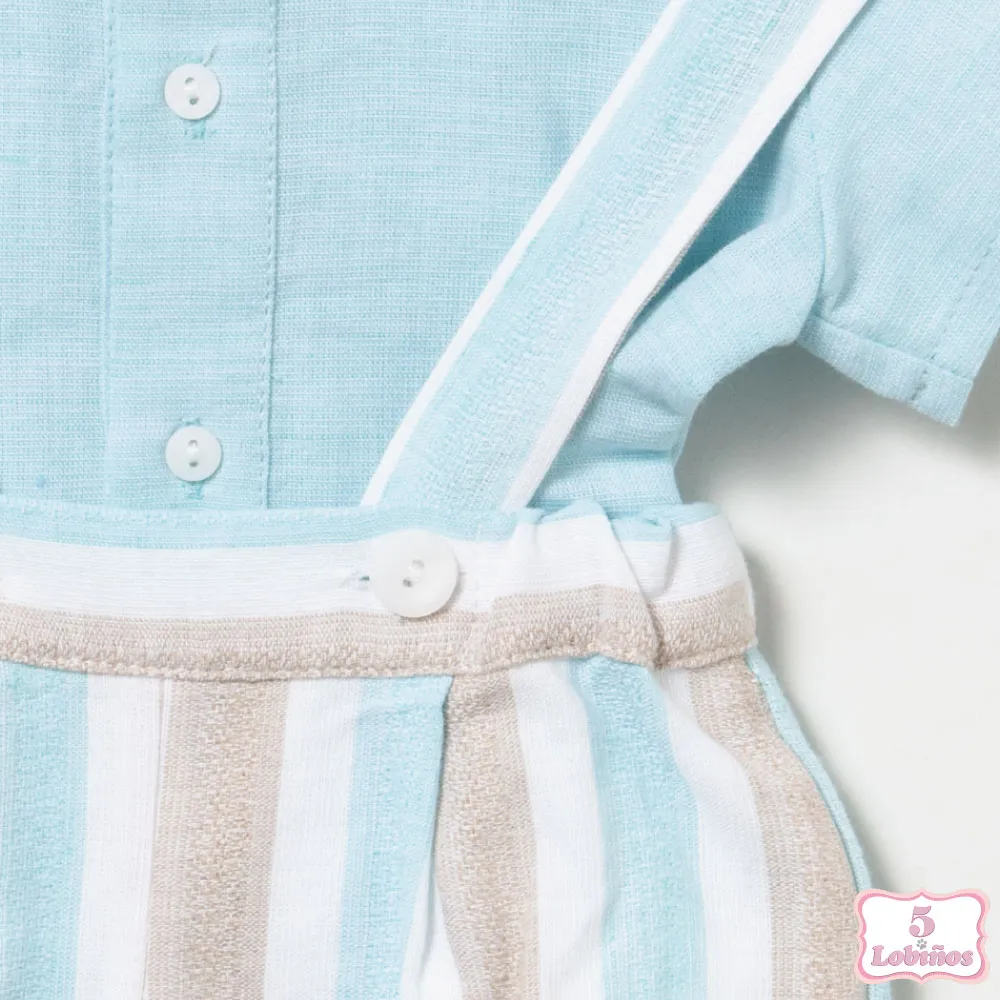 CONJUNTO BEBÉ NIÑO PETO RAYAS TURQUESA Coco Acqua