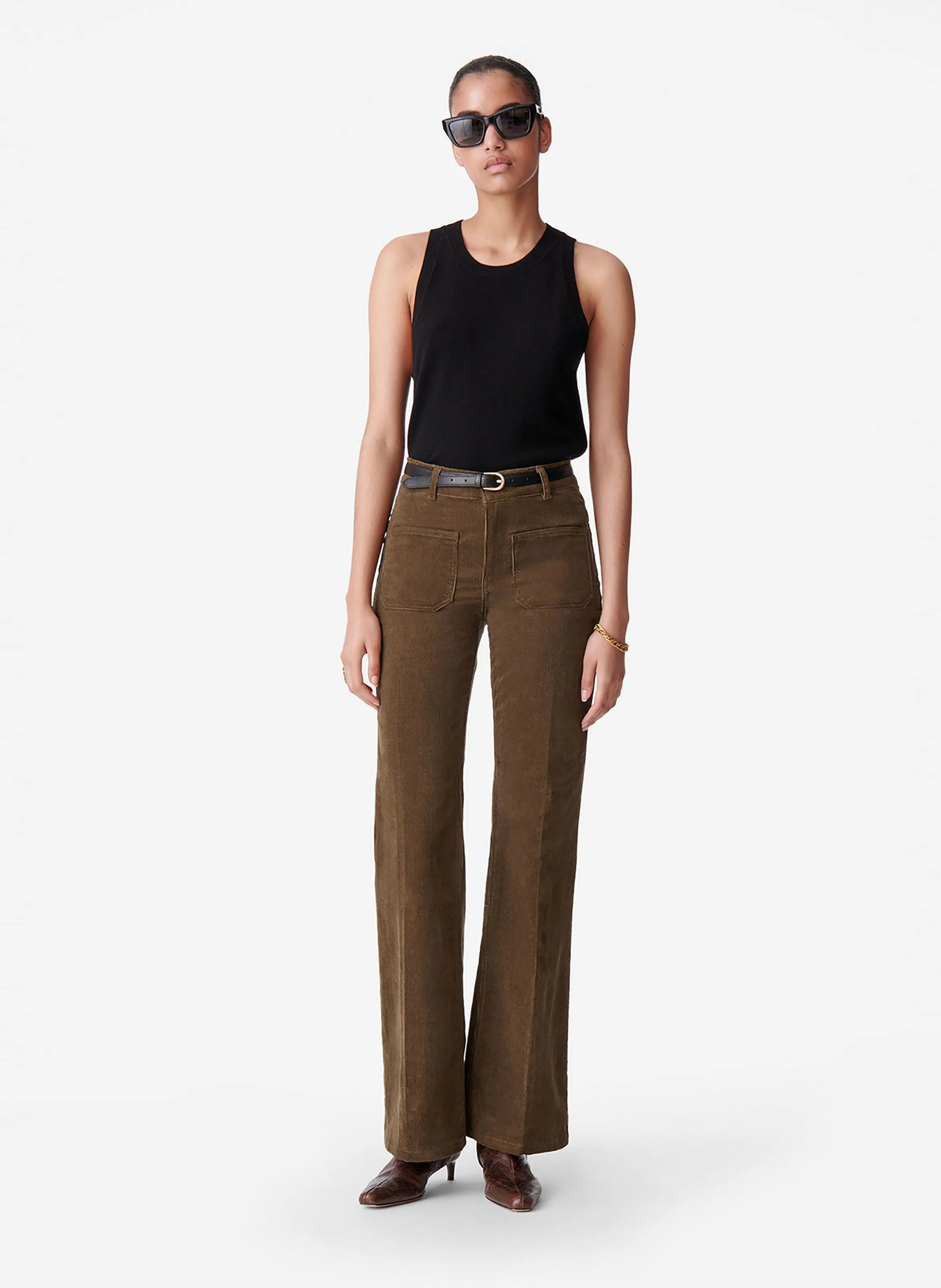 DOMPAY  PANTALóN EVASé DE CANALé DE MEZCLA DE ALGODóN EN CAQUI