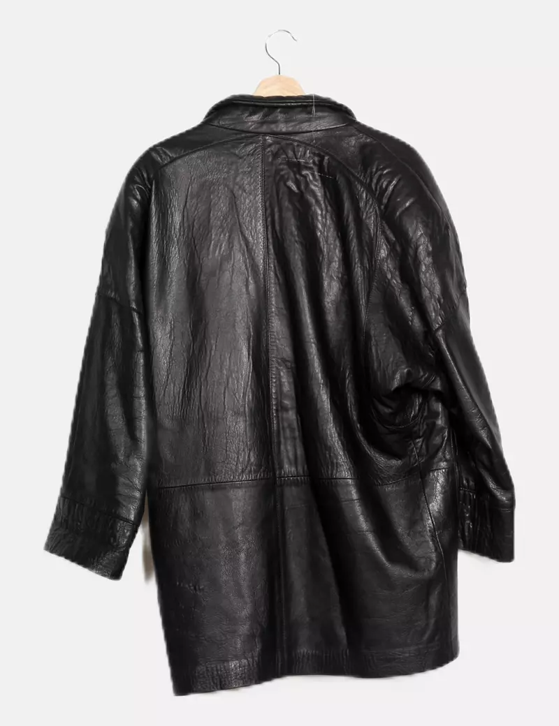 Euskal piel Abrigo negro cuero vintage