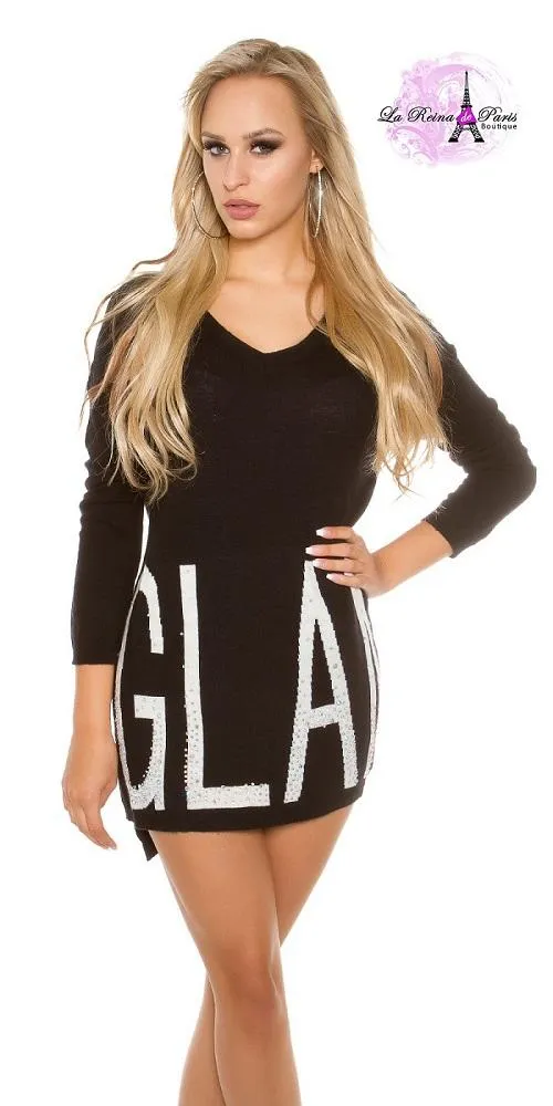 Fahion suéter largo Glam negro
