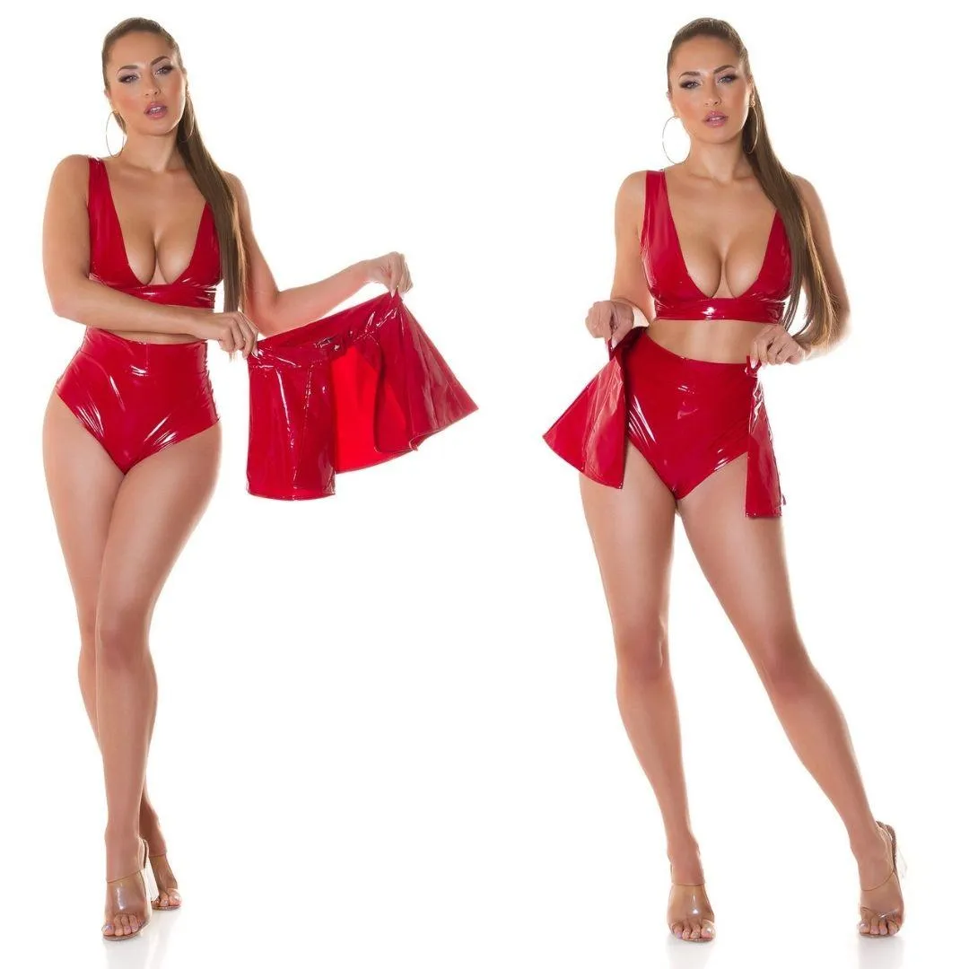 Falda Latex look de encubrimiento Rojo