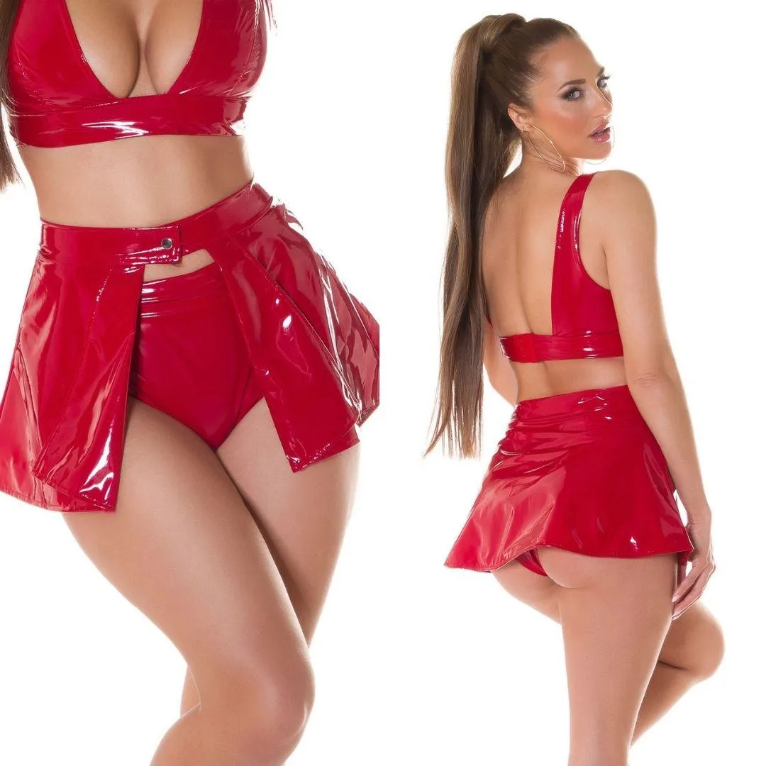 Falda Latex look de encubrimiento Rojo