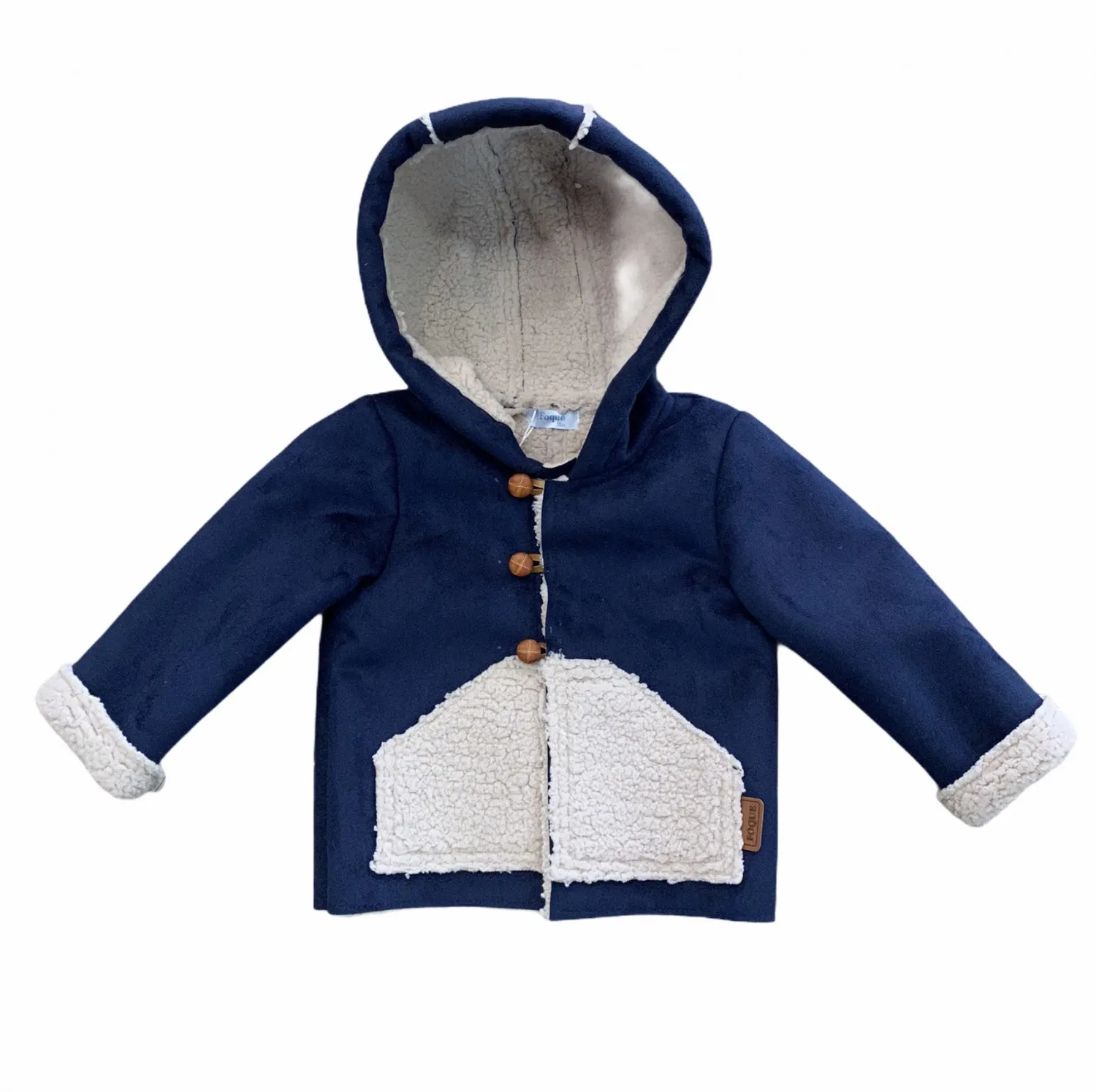 Foque brand boy's trenka. Navy suede with sheepskin