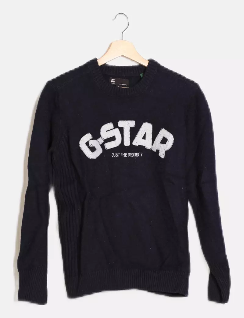 GSTAR RAW JERSEY AZUL MARINO LETTER BORDADA