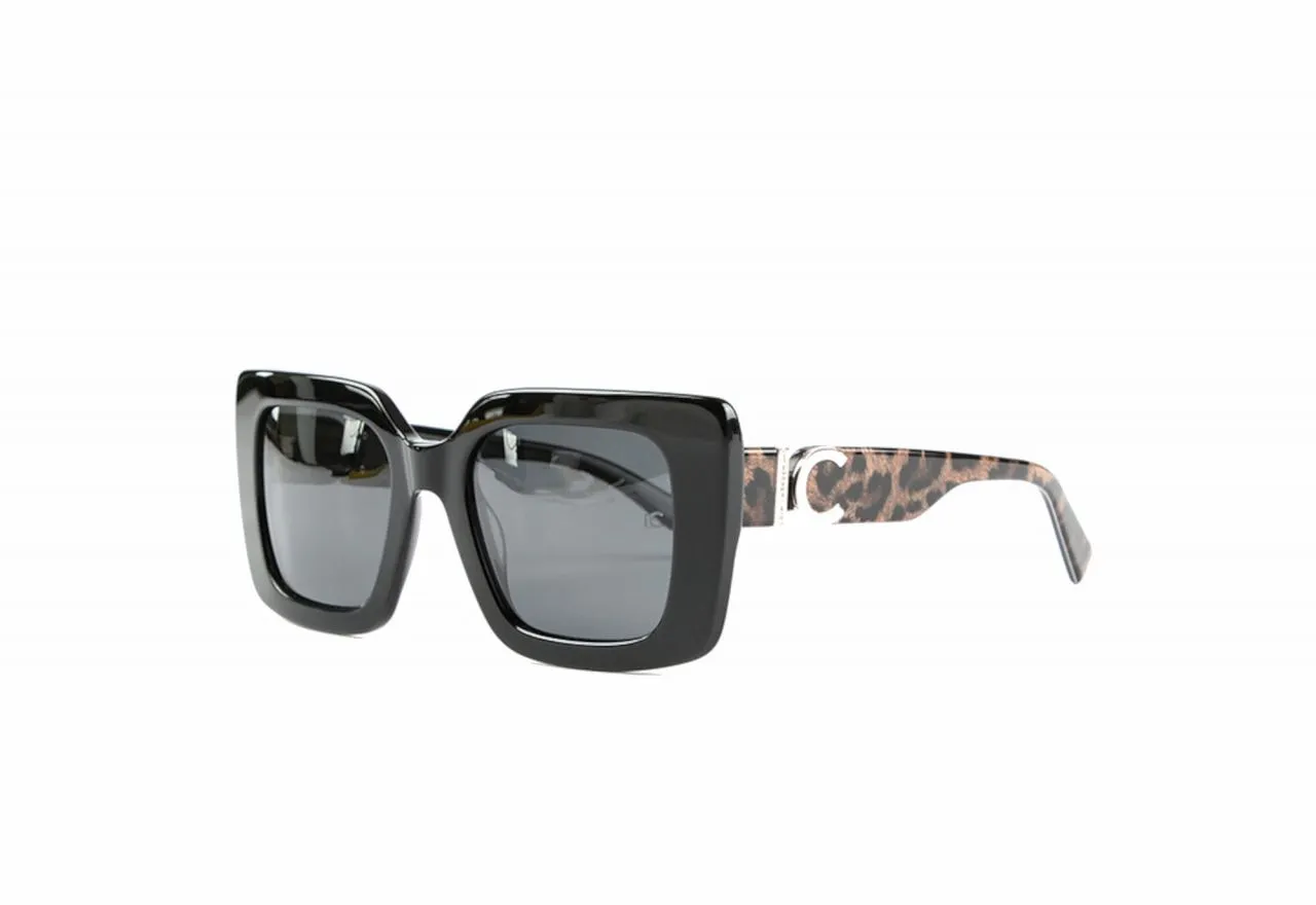 Gafas De Sol Negra Cuadradas Patillas Animal Print Lc Dorado