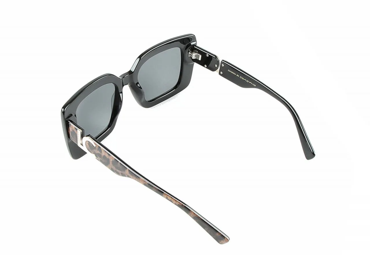 Gafas De Sol Negra Cuadradas Patillas Animal Print Lc Dorado