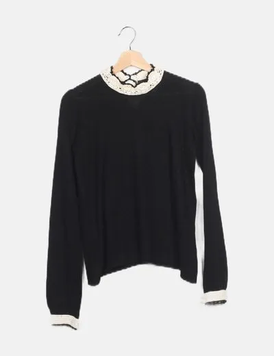Hoss Intropia Suéter negro combinado crochet