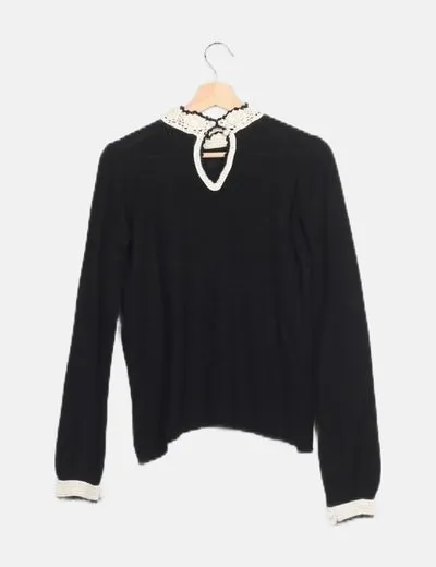 Hoss Intropia Suéter negro combinado crochet