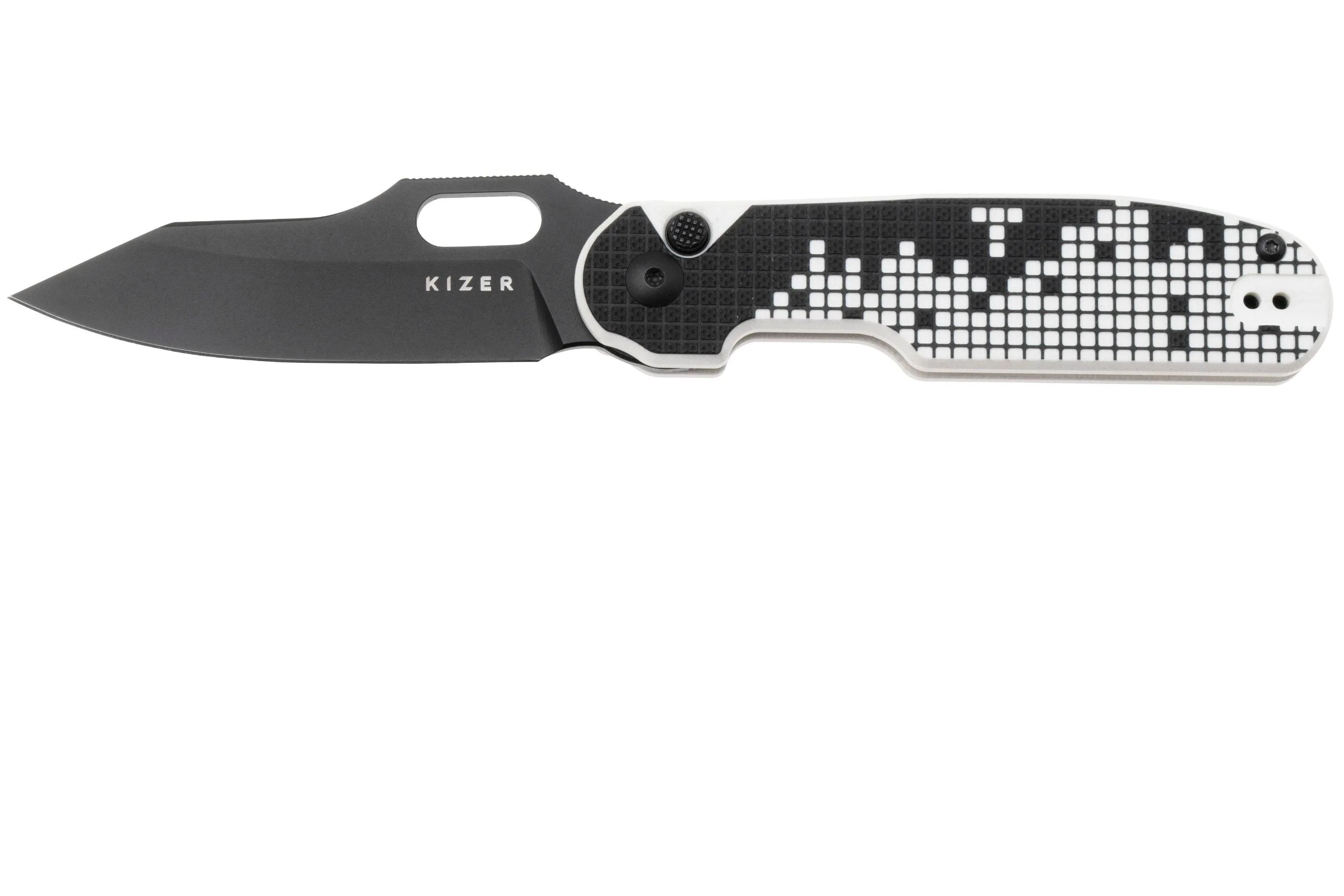 KIZER VANGUARD CORMORANT V3634A1, BLACK NITROV, BLACK AND WHITE G10, NAVAJA