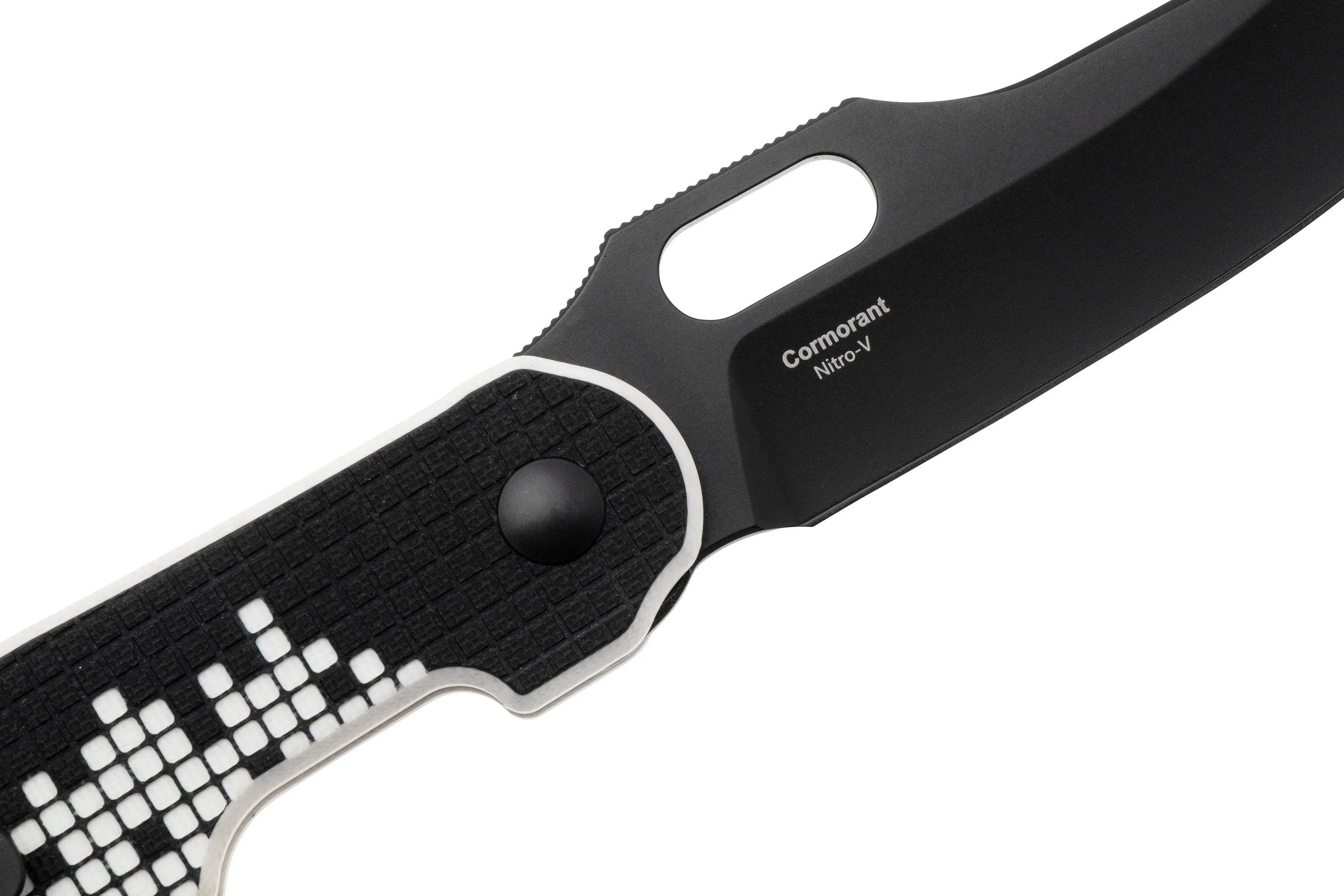 KIZER VANGUARD CORMORANT V3634A1, BLACK NITROV, BLACK AND WHITE G10, NAVAJA