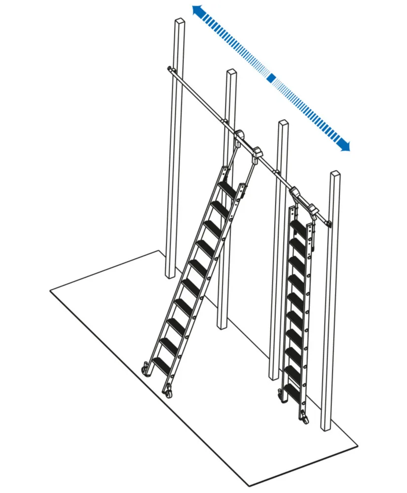 KRAUSE Escalera de estantería aluminio, móvil, con camino de rodadura, 11 escalones