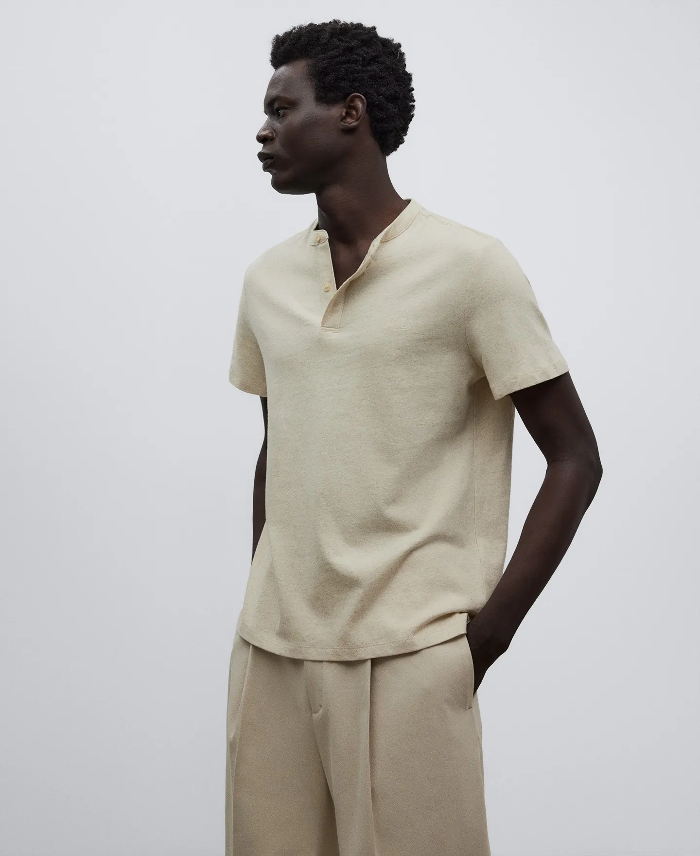 Linen and cotton polo shirt man