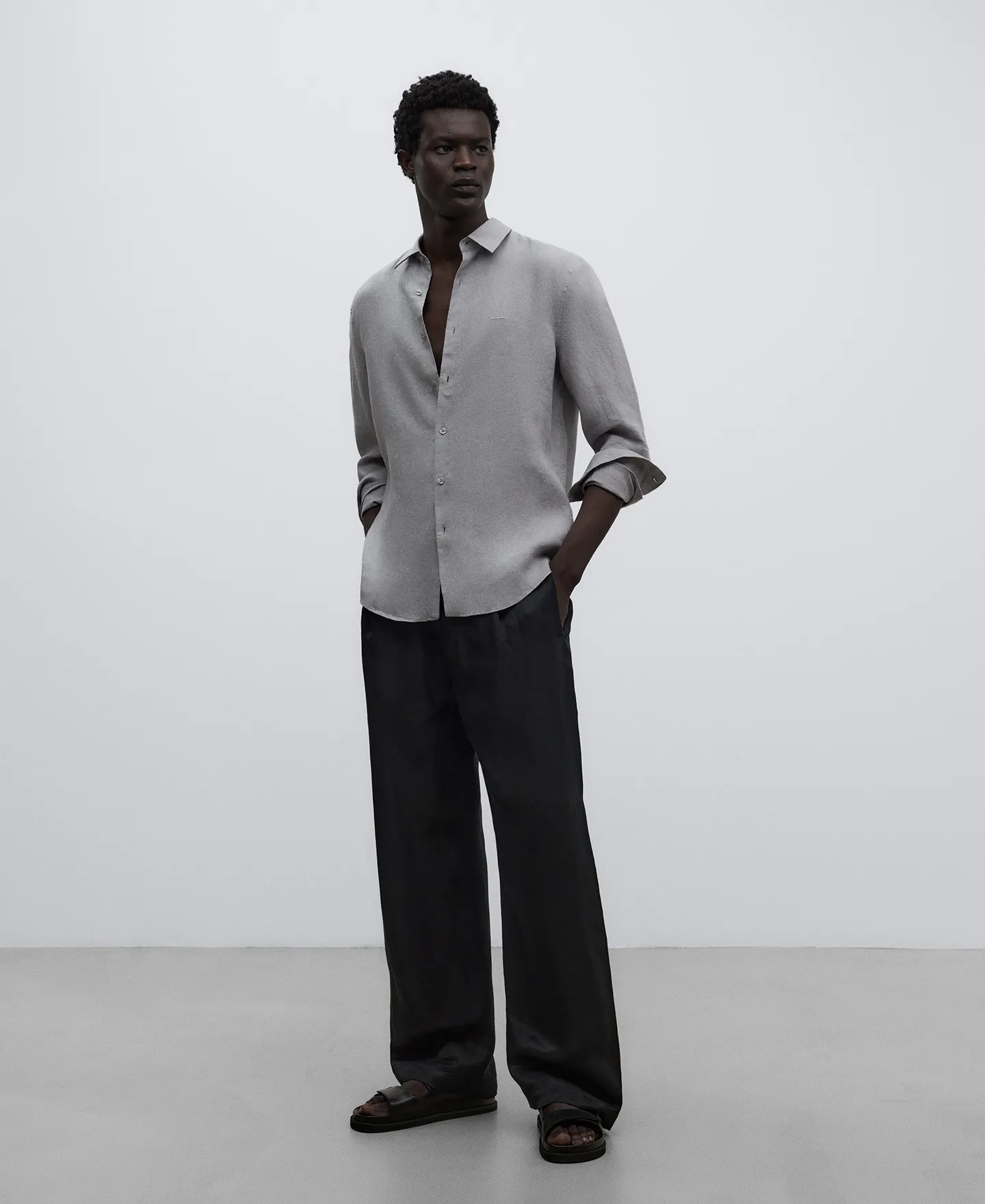 Linen regular fit shirt man
