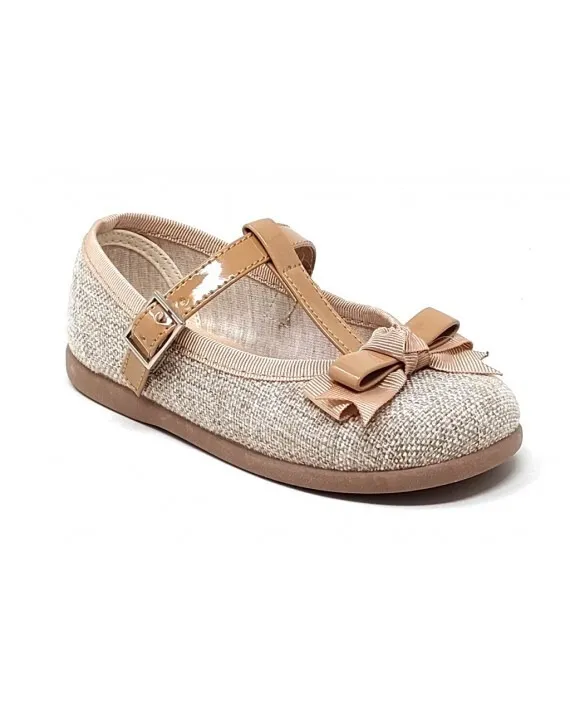 Merceditas Niña Beige Lino Nude Lazo