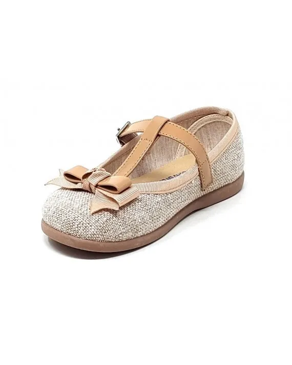 Merceditas Niña Beige Lino Nude Lazo