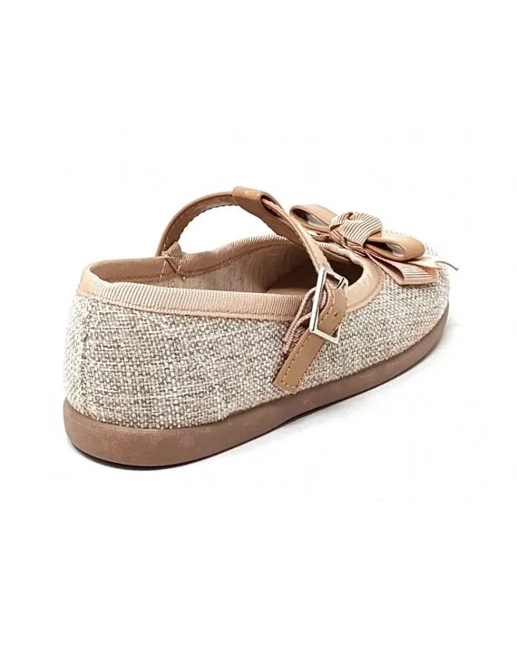 Merceditas Niña Beige Lino Nude Lazo