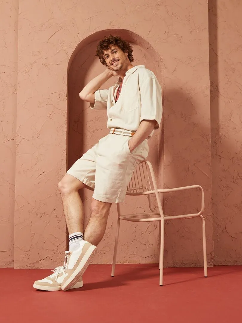 MONO CORTO DE MEZCLA DE LINO   UNISEX  BEIGE