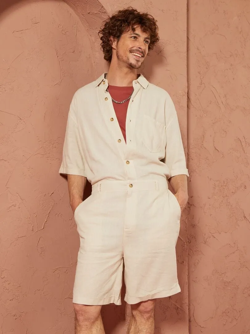 MONO CORTO DE MEZCLA DE LINO   UNISEX  BEIGE