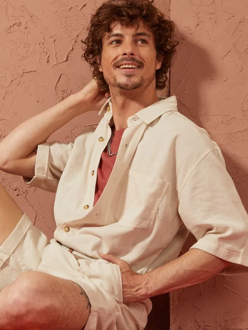MONO CORTO DE MEZCLA DE LINO   UNISEX  BEIGE