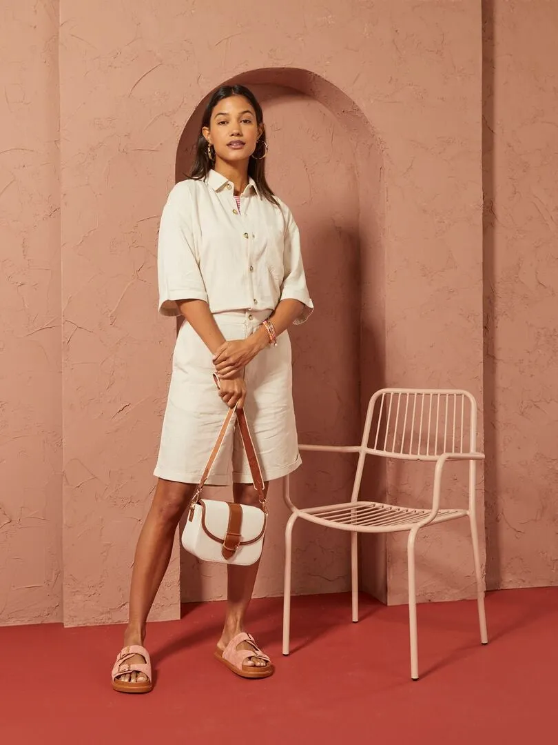 MONO CORTO DE MEZCLA DE LINO   UNISEX  BEIGE