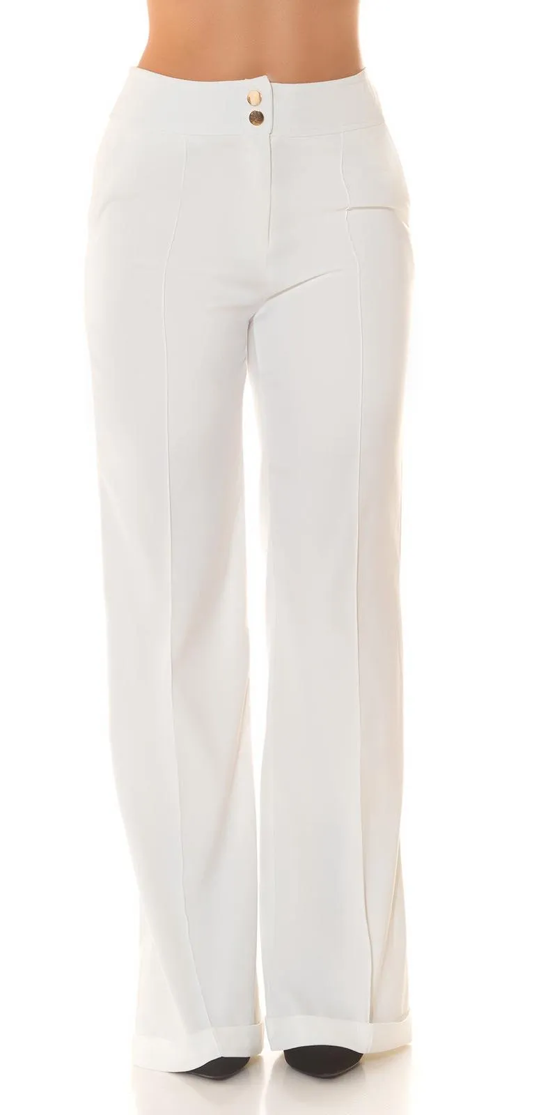Pantalones anchos cintura alta en blanco