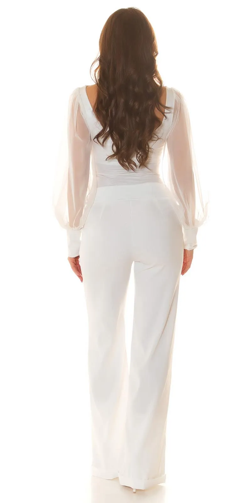 Pantalones anchos cintura alta en blanco