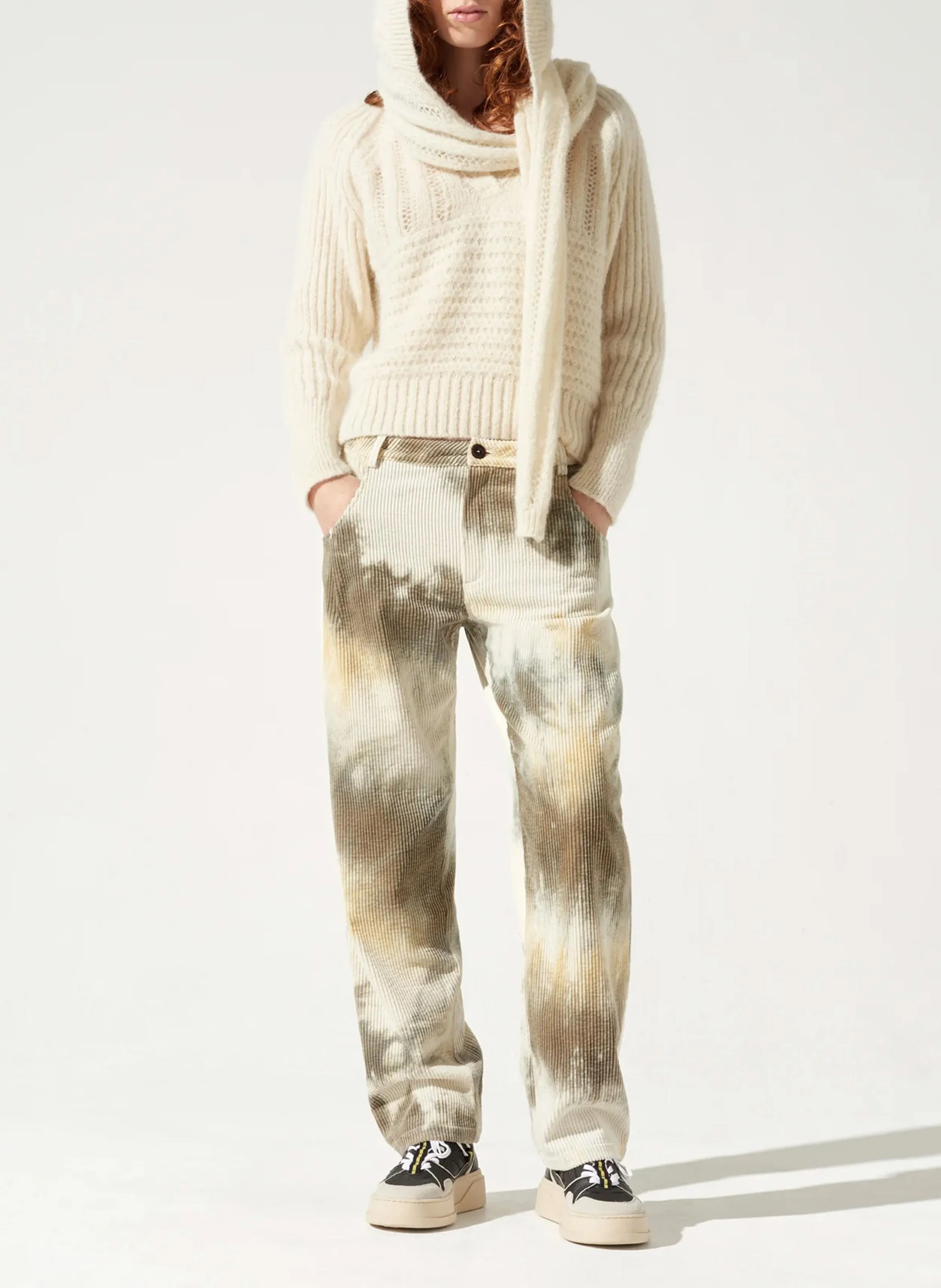 Pantalón ancho estampado de algodón en gris