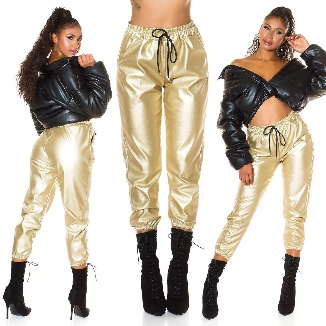 Pantalón polipiel oro 