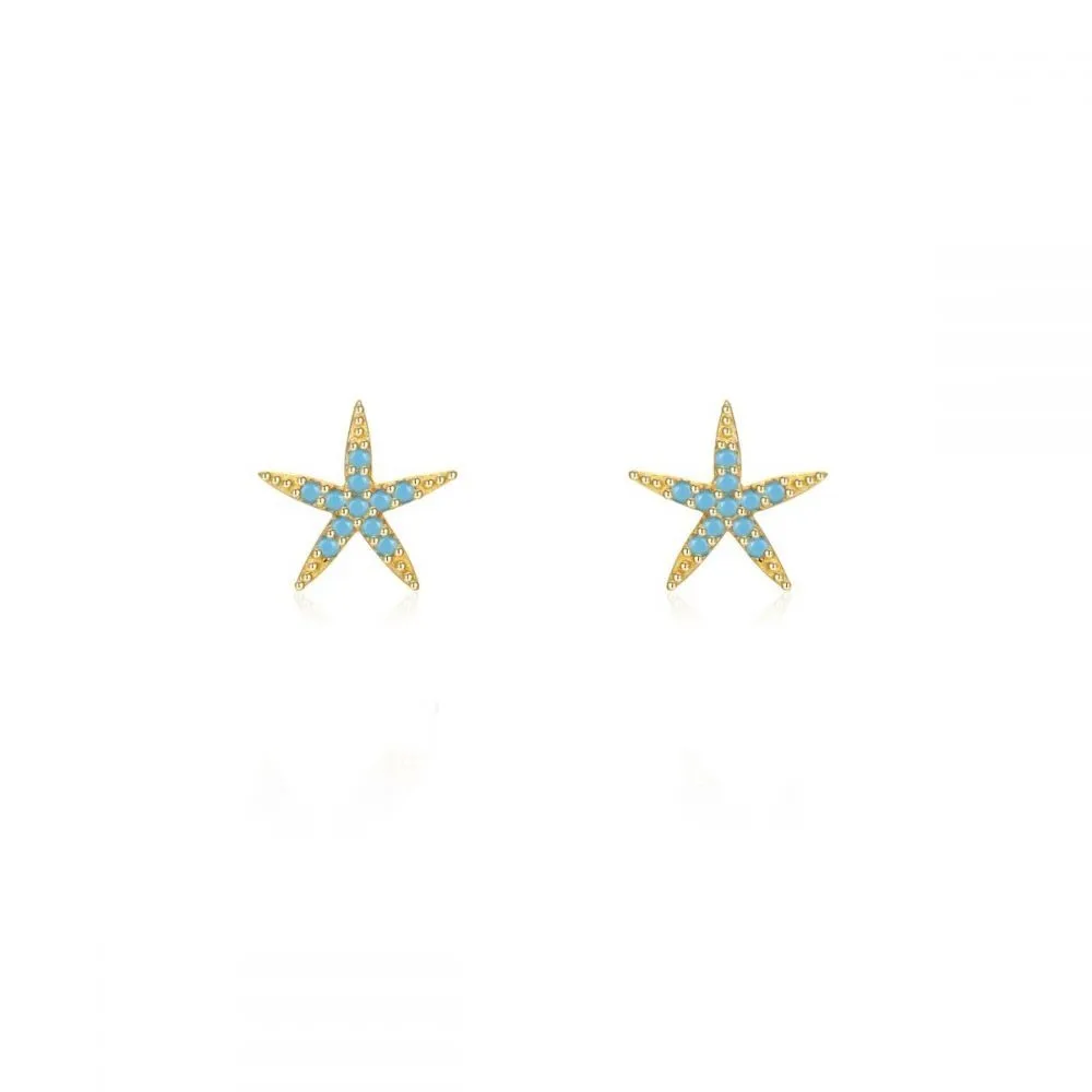 Pendiente Mini Starfish Turquesa Oro