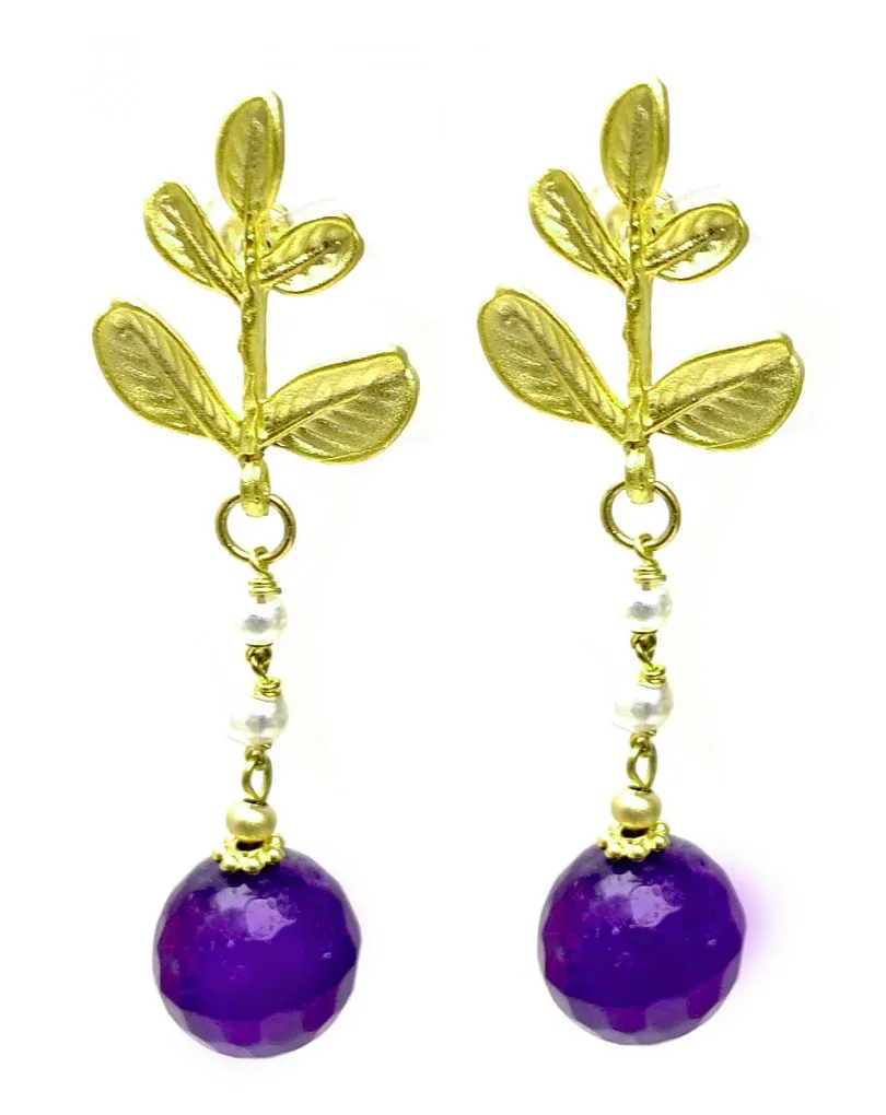 PENDIENTES MUJER PIEDRAS MORADAS AMATISTA  PENDIENTES BISUERIA Y JOYERIA 