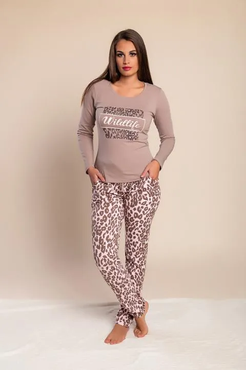 Pijama largo con estampado, marrón claro