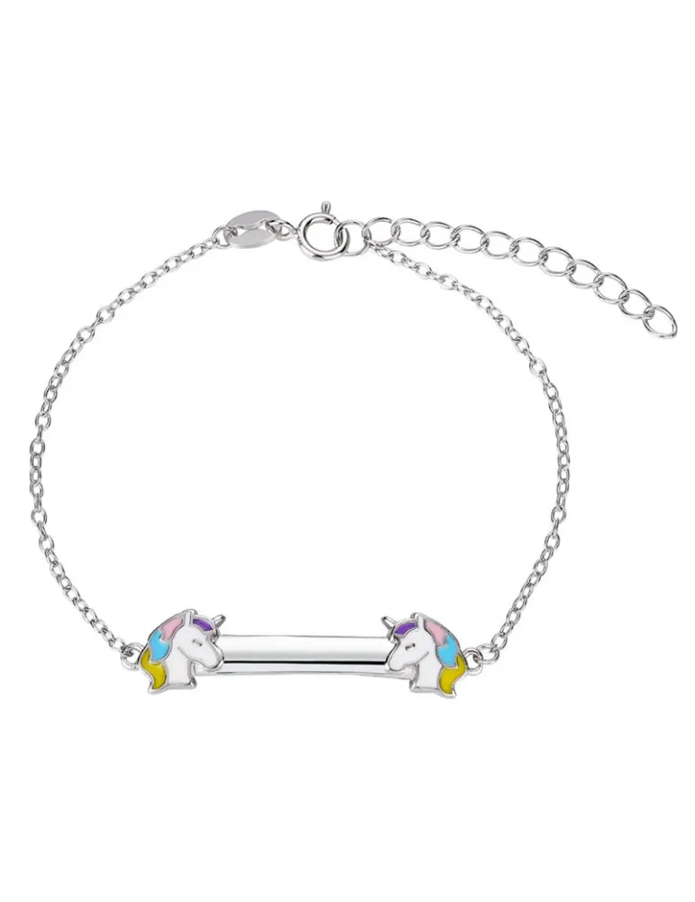 Pulsera Plata Niña Unicornio Colores