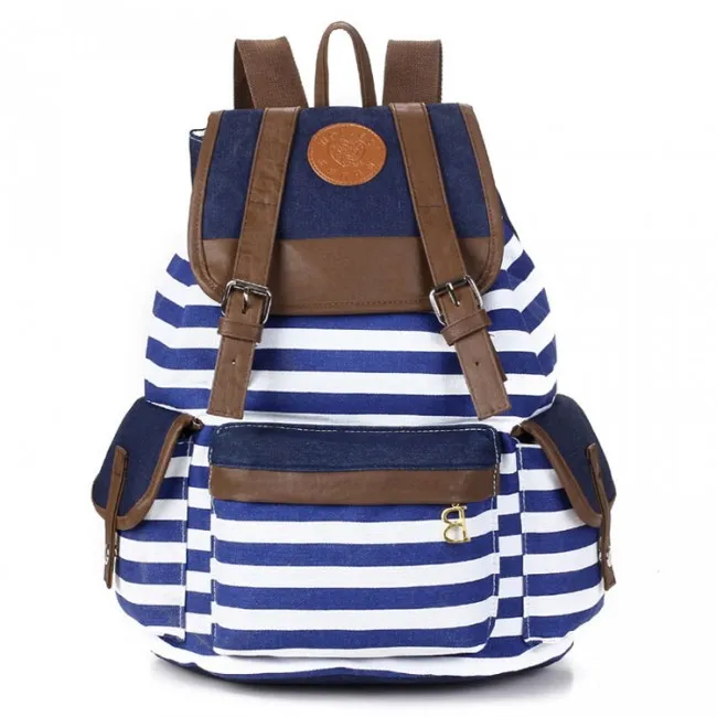 Retro Navy Stripe Print Fresh Backpack