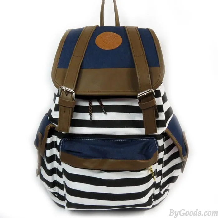 Retro Navy Stripe Print Fresh Backpack