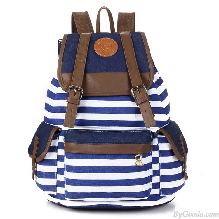 Retro Navy Stripe Print Fresh Backpack