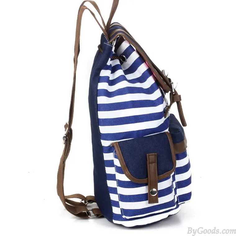 Retro Navy Stripe Print Fresh Backpack