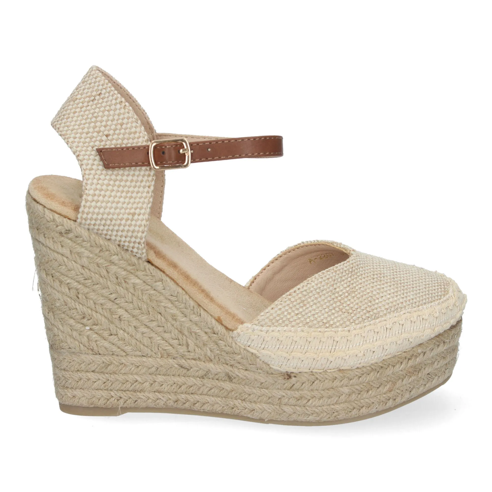 SANDALIAS DE CUñA CóMODA EN YUTE DETALLE BORDADO PARA MUJER COLOR APRICOT A2207