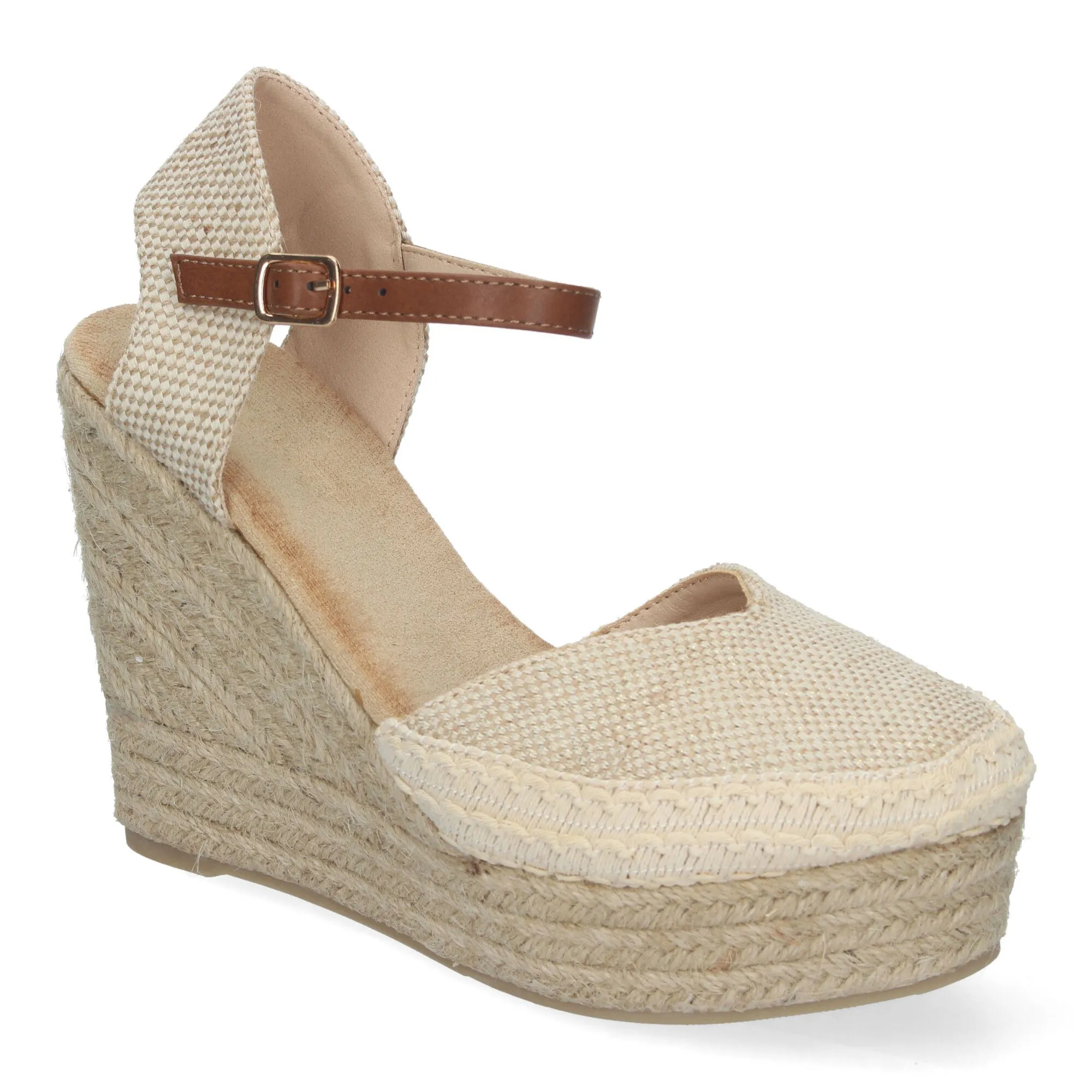 SANDALIAS DE CUñA CóMODA EN YUTE DETALLE BORDADO PARA MUJER COLOR APRICOT A2207